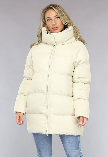 SALE50 Beige Puffer Jas met Afritsbare Capuchon