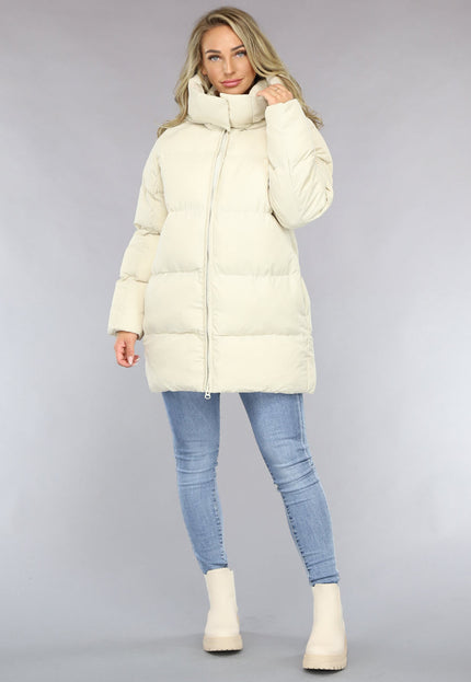 SALE50 Beige Puffer Jas met Afritsbare Capuchon