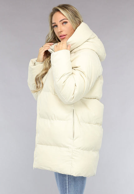 SALE50 Beige Puffer Jas met Afritsbare Capuchon