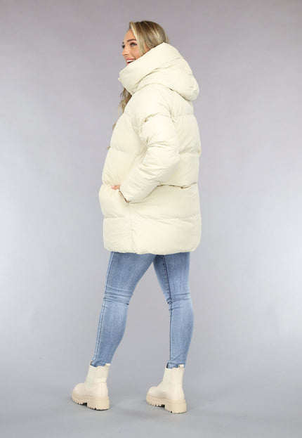 SALE50 Beige Puffer Jas met Afritsbare Capuchon