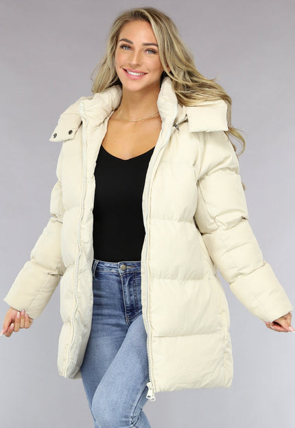 SALE50 Beige Puffer Jas met Afritsbare Capuchon