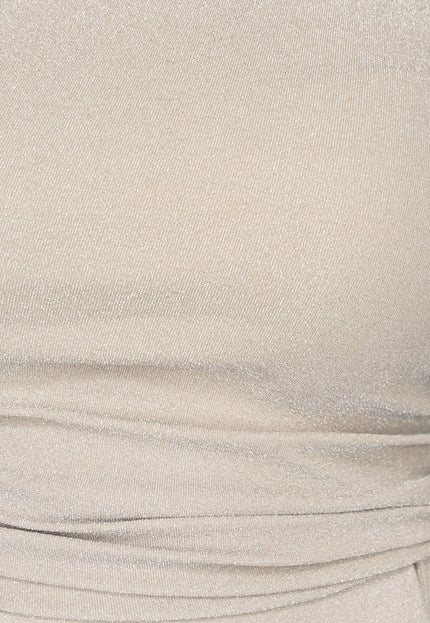 SALE50 Beige Shimmer Top met Enkele Mouw