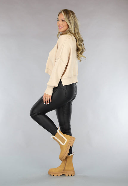 SALE50 Beige Trui met Zichtbare Naden