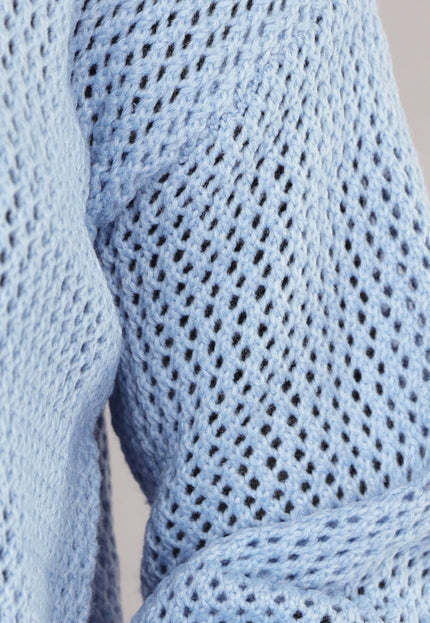 SALE50 Blauw Oversized Gebreid Vest met Gouden Knopen