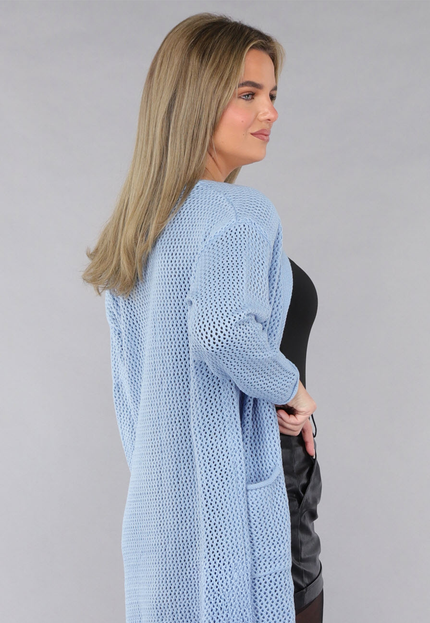 SALE50 Blauw Oversized Gebreid Vest met Gouden Knopen