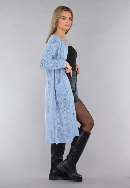 SALE50 Blauw Oversized Gebreid Vest met Gouden Knopen
