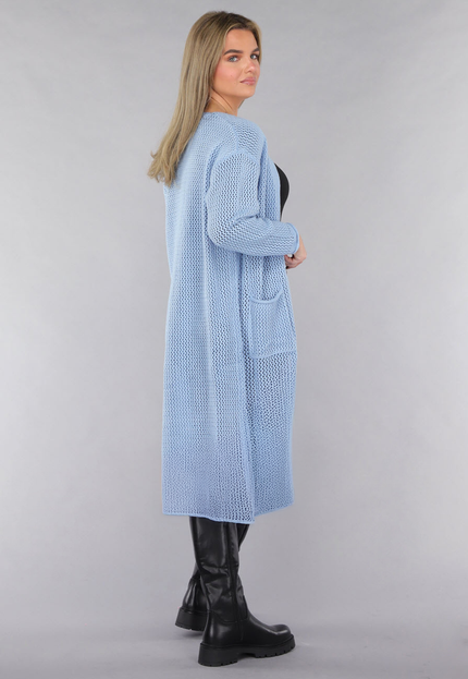 SALE50 Blauw Oversized Gebreid Vest met Gouden Knopen