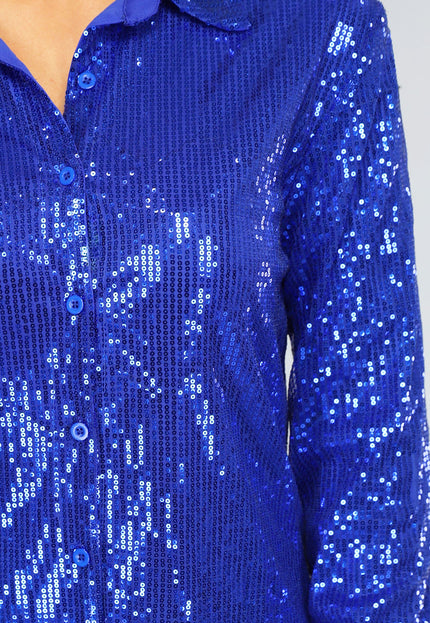 SALE50 Blauwe Blouse Jurk met Glitters