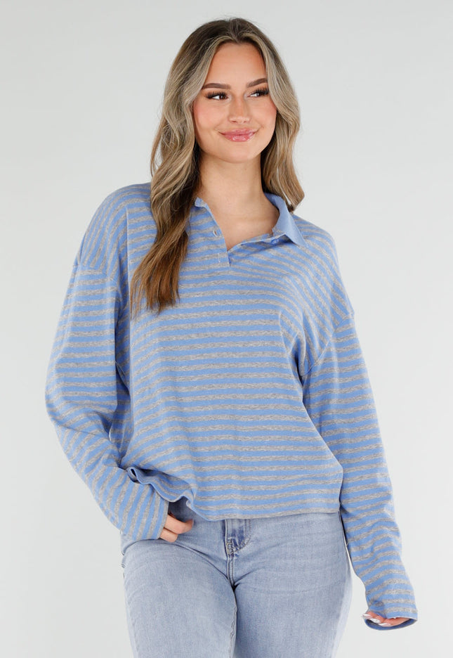 SALE50 Blauwe Gestreepte Polo Top