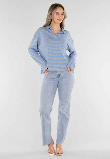 SALE50 Blauwe Gestreepte Polo Top