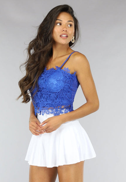 SALE50 Blauwe Kanten Top met Bloemen