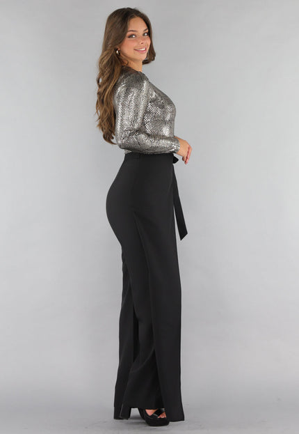 SALE50 Bodysuit met Hoge Hals en Gouden Print