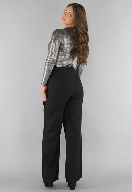 SALE50 Bodysuit met Hoge Hals en Gouden Print