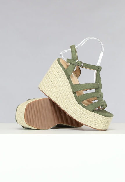SALE50 Bohemian Espadrilles met Sleehak in Khaki