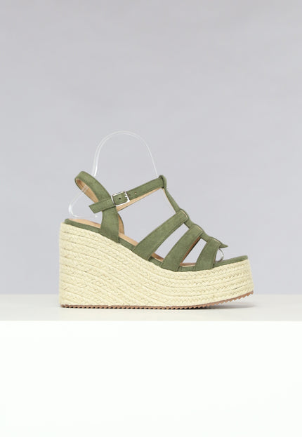 SALE50 Bohemian Espadrilles met Sleehak in Khaki