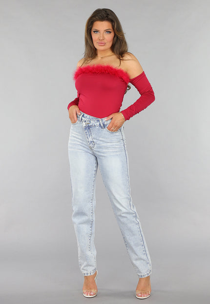 SALE50 Bordeaux Rode Crop Top met Fluff