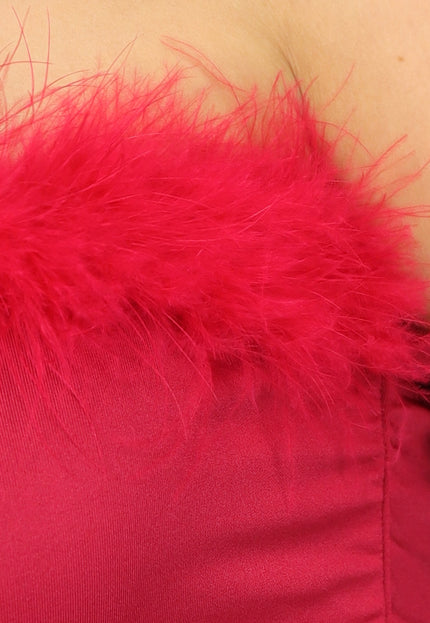 SALE50 Bordeaux Rode Crop Top met Fluff