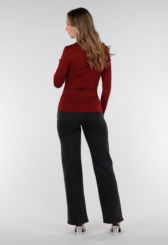 SALE50 Bordeauxrode Top met Lange Mouwen
