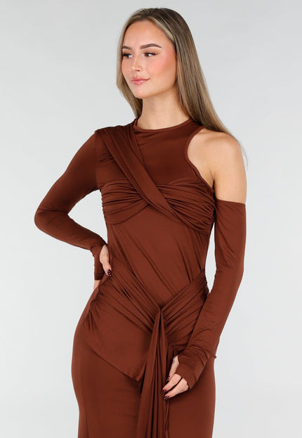 SALE50 Bruine Asymmetrische Maxi Jurk