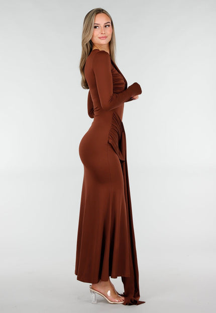SALE50 Bruine Asymmetrische Maxi Jurk