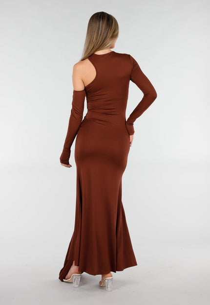 SALE50 Bruine Asymmetrische Maxi Jurk