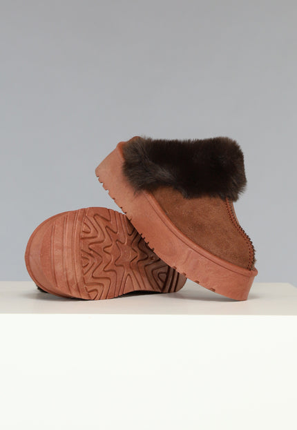 SALE50 Bruine Plateau Pantoffels met Imitatiebont