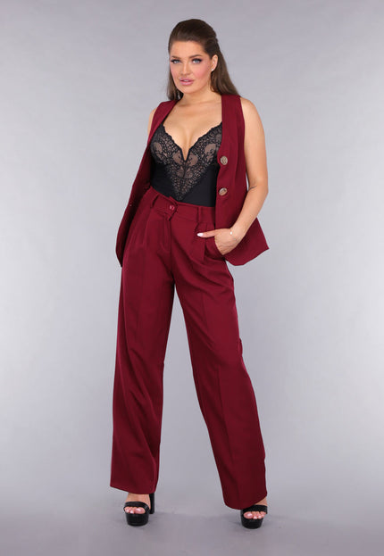 SALE50 Burgundy Gilet Co Ord Set met Pantalon