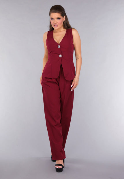 SALE50 Burgundy Gilet Co Ord Set met Pantalon