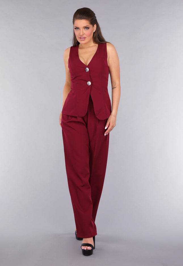 SALE50 Burgundy Gilet Co Ord Set met Pantalon
