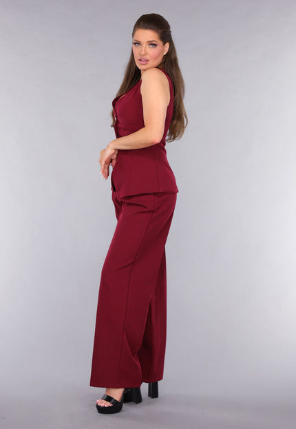 SALE50 Burgundy Gilet Co Ord Set met Pantalon