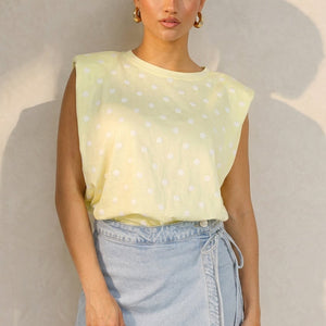 SALE50 Butter Yellow Polkadot Top