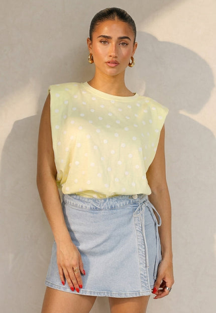 SALE50 Butter Yellow Polkadot Top
