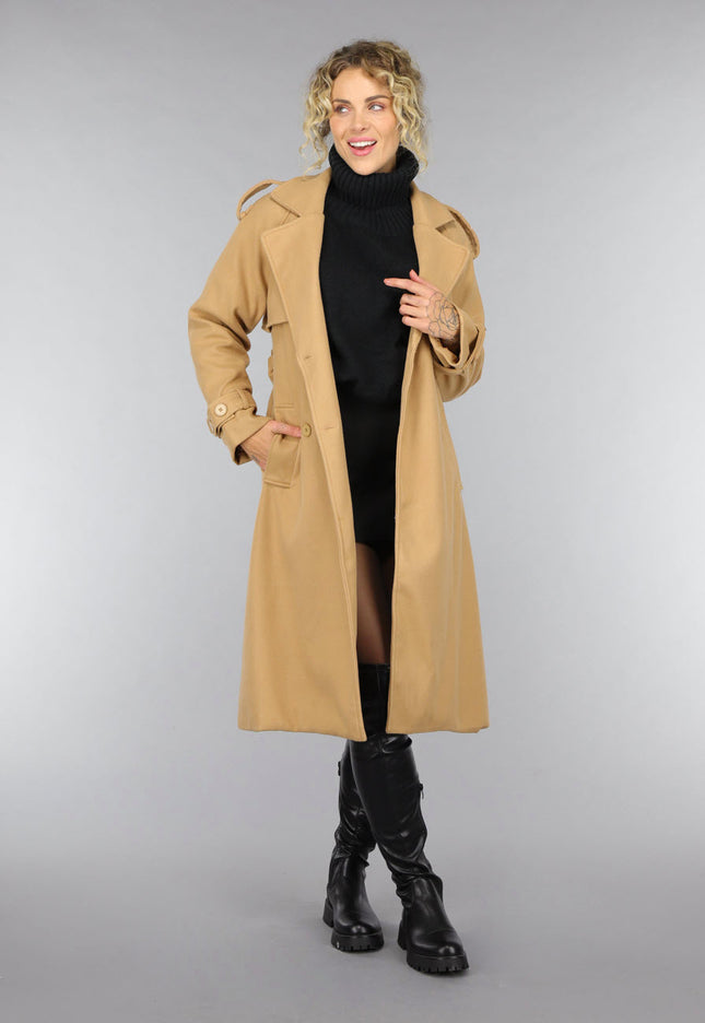 SALE50 Camel Trenchcoat met Ceintuur