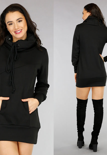 SALE50 Comfy Zwarte Hoodie Dress met Col