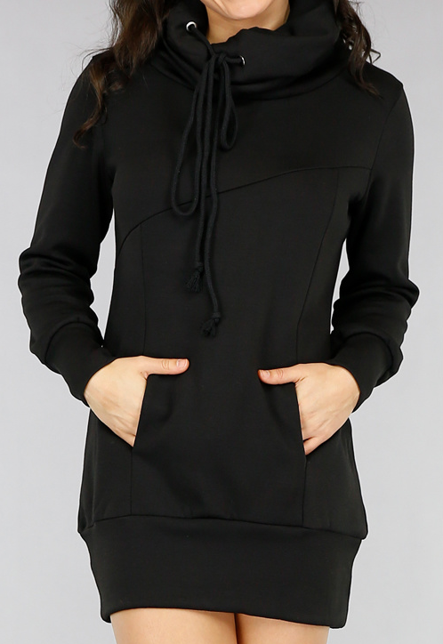 SALE50 Comfy Zwarte Hoodie Dress met Col