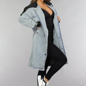 SALE50 Denim Mantel Jas met Zwarte Details