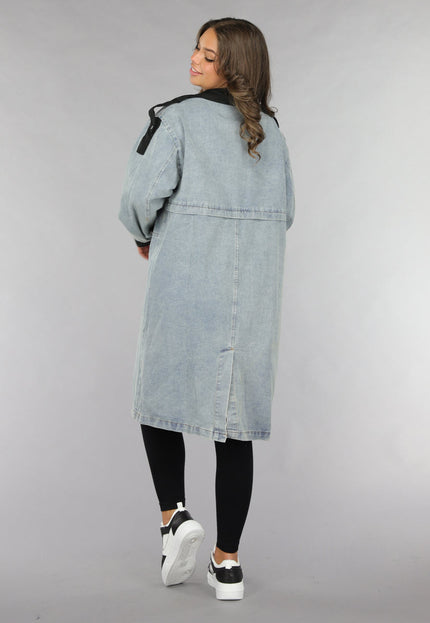 SALE50 Denim Mantel Jas met Zwarte Details