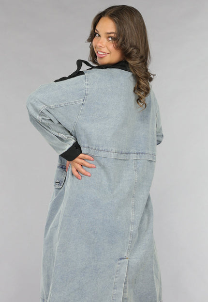 SALE50 Denim Mantel Jas met Zwarte Details
