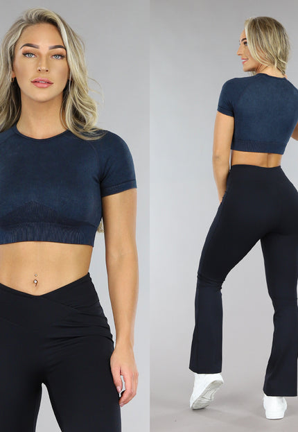 SALE50 Donkerblauwe Rib Sporttop