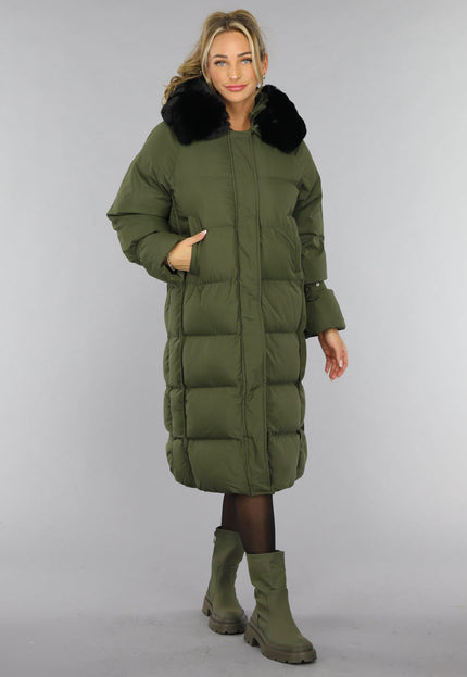 SALE50 Donkergroene Oversized Puffer Jas met Bontkraag