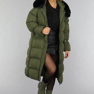 SALE50 Donkergroene Oversized Puffer Jas met Bontkraag
