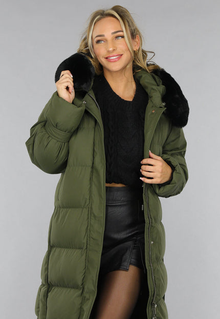 SALE50 Donkergroene Oversized Puffer Jas met Bontkraag