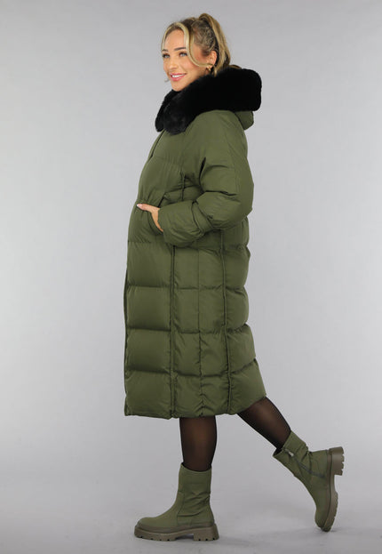 SALE50 Donkergroene Oversized Puffer Jas met Bontkraag