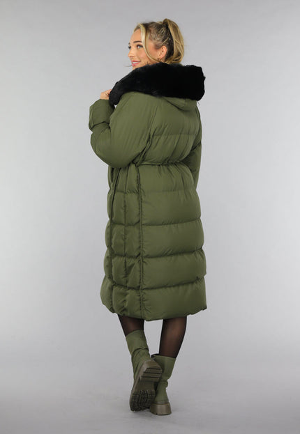 SALE50 Donkergroene Oversized Puffer Jas met Bontkraag