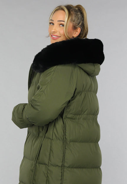 SALE50 Donkergroene Oversized Puffer Jas met Bontkraag