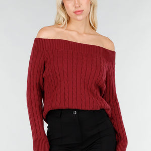 SALE50 Donkerroze Off Shoulder Trui