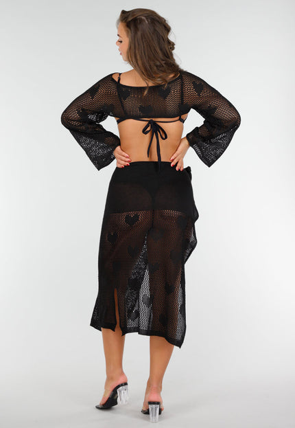 SALE50 Elegante Zwart Gehaakte Strandcoverup