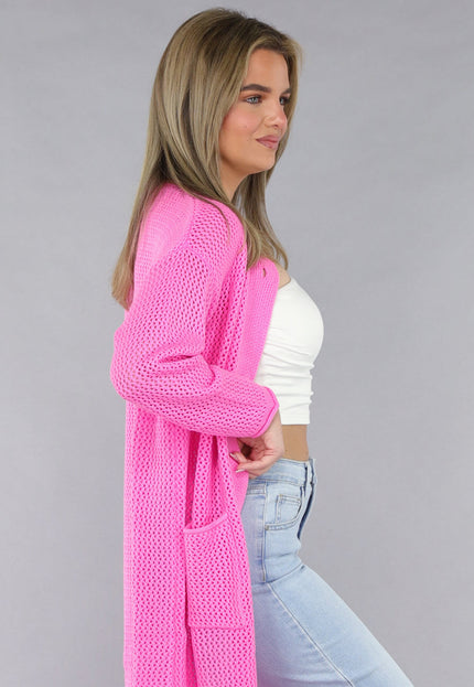 SALE50 Felroze Oversized Gebreide Cardigan met Gouden Knopen