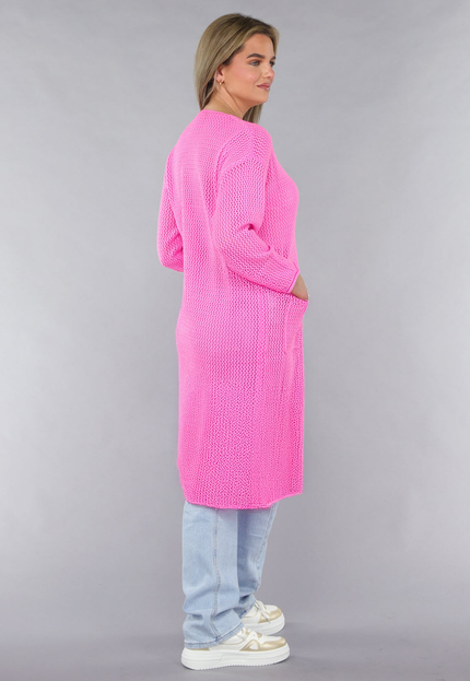 SALE50 Felroze Oversized Gebreide Cardigan met Gouden Knopen