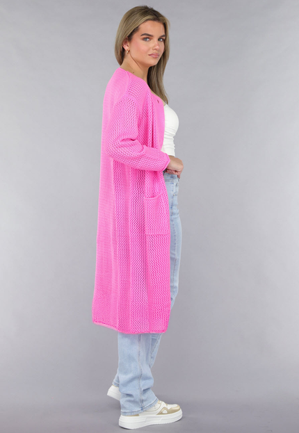SALE50 Felroze Oversized Gebreide Cardigan met Gouden Knopen